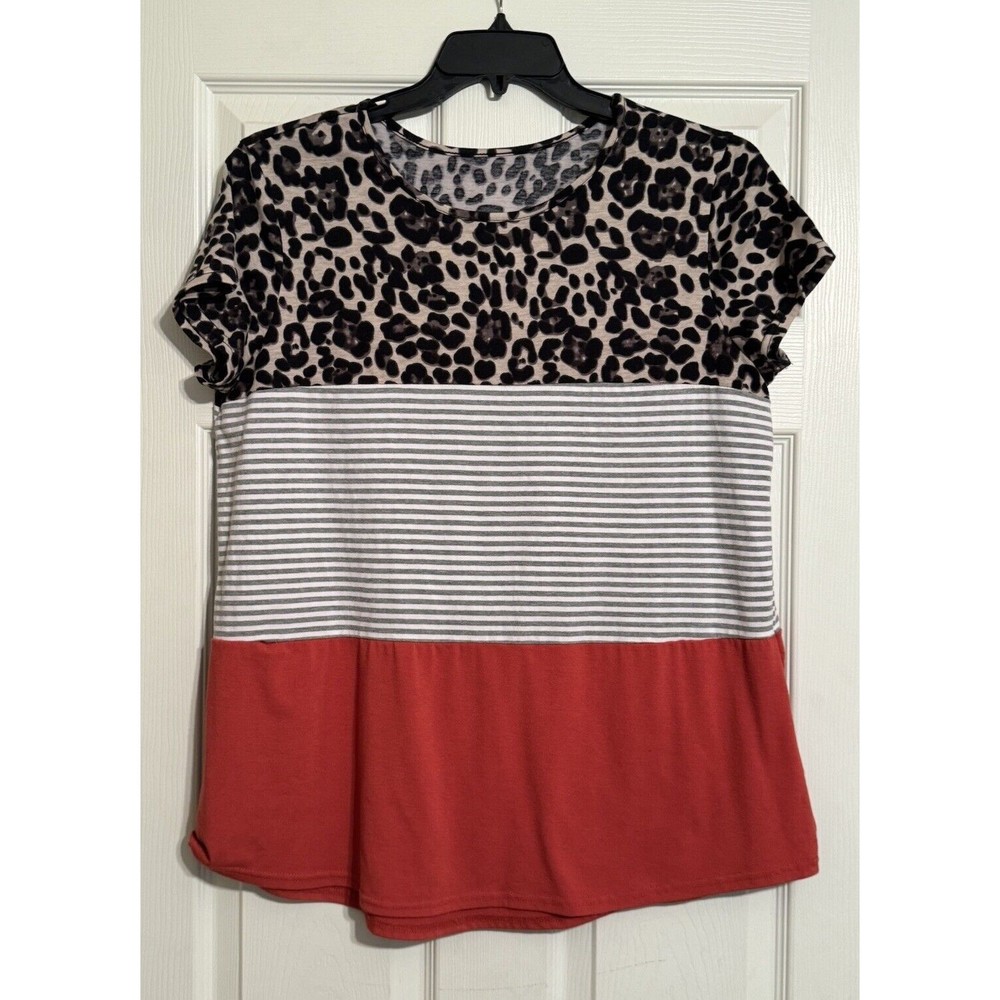 Color Block Leopard Print Blouse Women’s XL